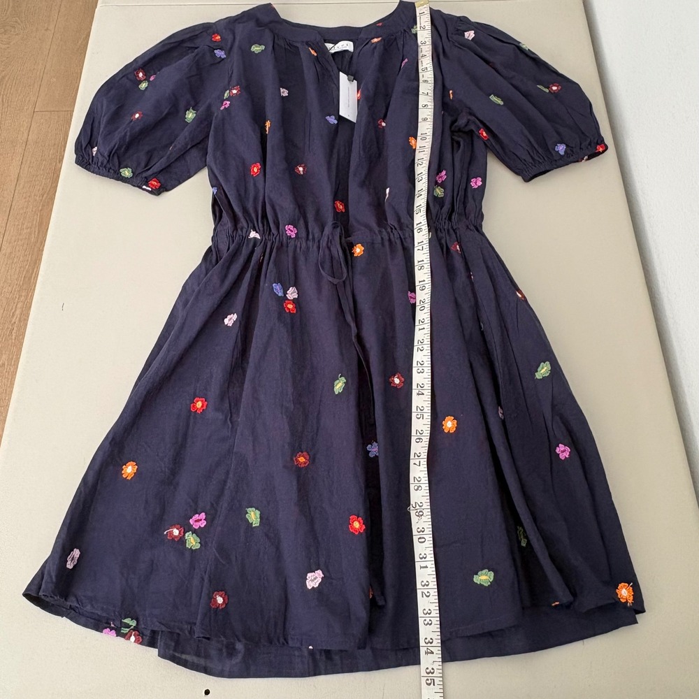 Velvet by Graham & Spencer Navy Floral Embroidered Cotton Mini Dress Small NWT - Picture 4 of 12